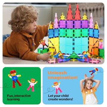 PicassoTiles Magnetic 4 Family Action Figures Toddler Toy Magnet Expansion Pack Educational Add-on STEM Learning Kit Toys Pretend Playset for Construction Building Block Tiles Child Brain Development