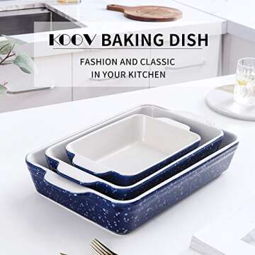 KOOV Bakeware Sets, Ceramic Baking Dish Set, 9 x 13 inch Casserole Dish Set, Rectangular Baking Pans Set, Lasagna Pan for Cooking, Cake Dinner, Kitchen, Oven Pans Snowflake Series, 3-Piece (Aegean)