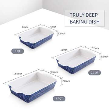 KOOV Bakeware Sets, Ceramic Baking Dish Set, 9 x 13 inch Casserole Dish Set, Rectangular Baking Pans Set, Lasagna Pan for Cooking, Cake Dinner, Kitchen, Oven Pans Snowflake Series, 3-Piece (Aegean)