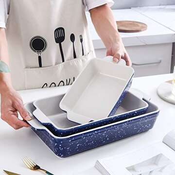KOOV Bakeware Sets, Ceramic Baking Dish Set, 9 x 13 inch Casserole Dish Set, Rectangular Baking Pans Set, Lasagna Pan for Cooking, Cake Dinner, Kitchen, Oven Pans Snowflake Series, 3-Piece (Aegean)