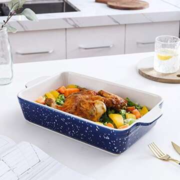 KOOV Bakeware Sets, Ceramic Baking Dish Set, 9 x 13 inch Casserole Dish Set, Rectangular Baking Pans Set, Lasagna Pan for Cooking, Cake Dinner, Kitchen, Oven Pans Snowflake Series, 3-Piece (Aegean)