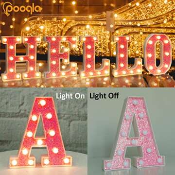 Pooqla LED Marquee Letter Lights, Light Up Pink Glitter Alphabet Letter E Sign Battery Powered for N...