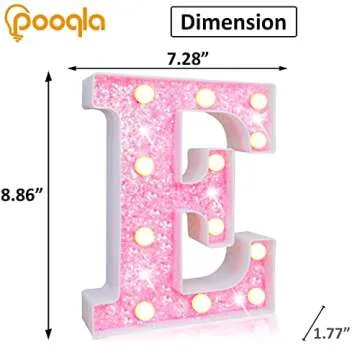 Pooqla LED Marquee Letter Lights, Light Up Pink Glitter Alphabet Letter E Sign Battery Powered for Night Light Birthday Party Wedding Girls Gifts Home Bar Christmas Decoration