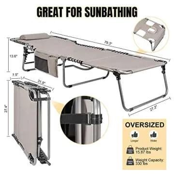 Oversized Heavy Duty Tanning Chair with Face Hole Adjustable 5-Position Folding Chaise Lounge Chairs...