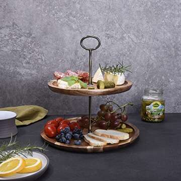 olelo 2-Tier Acacia Wood Cupcake Stand Cake Stand Macaron Plate Cakes Desserts Fruits Snack Candy Bu...