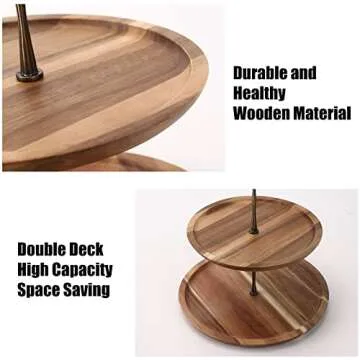 olelo 2-Tier Acacia Wood Cupcake Stand Cake Stand Macaron Plate Cakes Desserts Fruits Snack Candy Buffet Display for Wedding Home Party Office Serving Platter