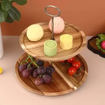 olelo 2-Tier Acacia Wood Cupcake Stand Cake Stand Macaron Plate Cakes Desserts Fruits Snack Candy Buffet Display for Wedding Home Party Office Serving Platter