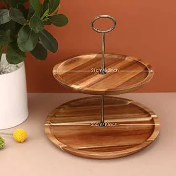 olelo 2-Tier Acacia Wood Cupcake Stand Cake Stand Macaron Plate Cakes Desserts Fruits Snack Candy Buffet Display for Wedding Home Party Office Serving Platter