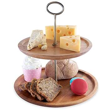 olelo 2-Tier Acacia Wood Cupcake Stand Cake Stand Macaron Plate Cakes Desserts Fruits Snack Candy Buffet Display for Wedding Home Party Office Serving Platter