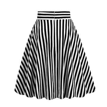 50s Flare Skirts for Women Vintage Striped Midi Skirts Black White Striped High Waisted A-Line Rocka...