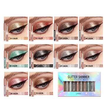BestLand 10 Colors Liquid Glitter Eyeshadow Set, Metallic Glitter Shimmer Naked Smokey Eye Looks Wat...