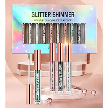 BestLand 10 Colors Liquid Glitter Eyeshadow Set, Metallic Glitter Shimmer Naked Smokey Eye Looks Waterproof Long Lasting Quick-Drying Sparkling Eye Shadow Christmas Makeup Kits