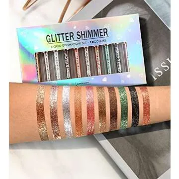 BestLand 10 Colors Liquid Glitter Eyeshadow Set, Metallic Glitter Shimmer Naked Smokey Eye Looks Waterproof Long Lasting Quick-Drying Sparkling Eye Shadow Christmas Makeup Kits