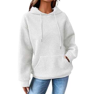 SHEWIN Womens Sweatshirt Casual Long Sleeve Drawstring Waffle Solid Hoodie Pullover Tops Loose Hoode...