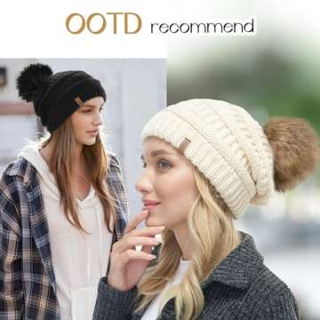 FURTALK Womens Winter Knit Slouchy Beanie Hat Warm Skull Ski Cap Faux Fur Pom Pom Hats for Women