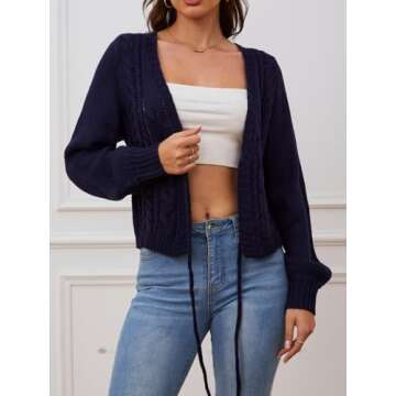 SOLY HUX Women's Tie Front Cardigan Sweaters Long Sleeve Bow Sweater Fall Winter Trendy Outerwear Tops Dark Blue Small