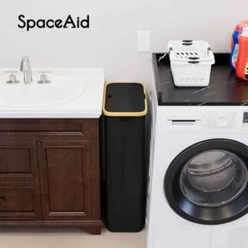 Slim Laundry Hamper - SpaceAid 65L with Lid & Bamboo Handles