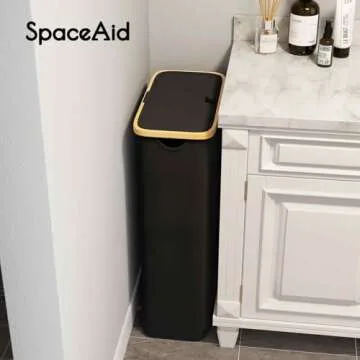 Slim Laundry Hamper - SpaceAid 65L with Lid & Bamboo Handles