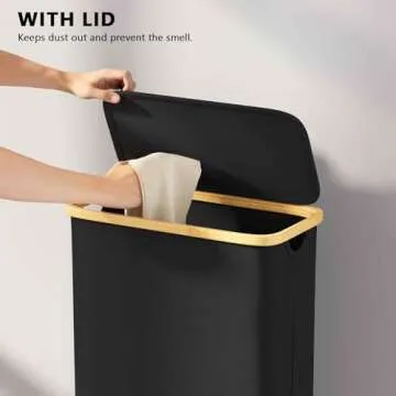 Slim Laundry Hamper - SpaceAid 65L with Lid & Bamboo Handles