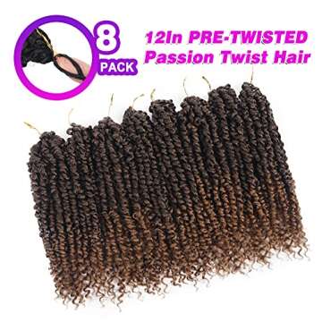 Bileaf Pre-twisted Passion Twist Crochet Hair for Women Girls Crochet 12 Inch Ombre Passion Twist Ha...