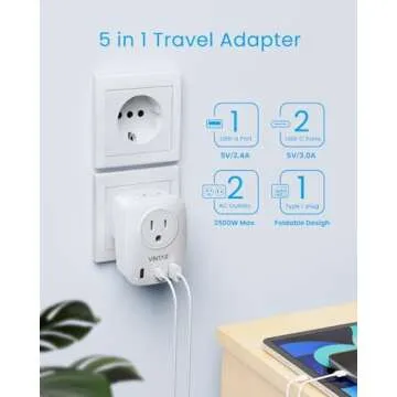 2 Pack Italy Travel Plug Adapter, VINTAR Foldable Italy Power Adapter with 2 AC Outlets 1 USB and 2 USB C Ports, 3 Prong Grounded Type L Plug Adapter for US to Italy Rome Uruguay Chile