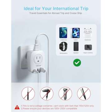 2 Pack Italy Travel Plug Adapter, VINTAR Foldable Italy Power Adapter with 2 AC Outlets 1 USB and 2 USB C Ports, 3 Prong Grounded Type L Plug Adapter for US to Italy Rome Uruguay Chile