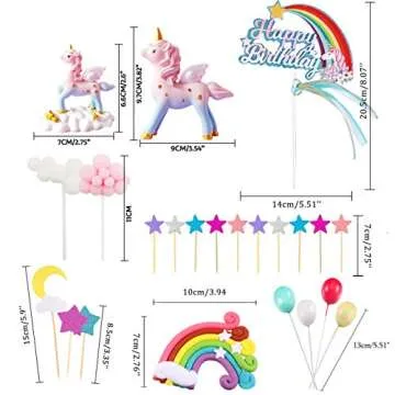 MOVINPE Unicorn Cake Topper, 2 Magic Unicorns Sculpture, 1 Rainbow, 1 Happy Birthday Banner, 2 Cloud...