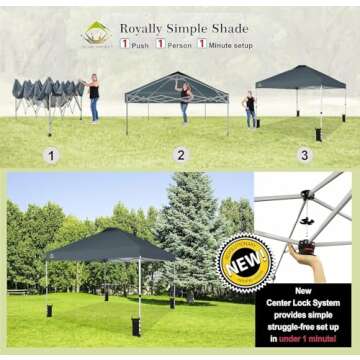 CROWN SHADES 10x10 Pop Up Canopy - Beach Tent with One Push Setup - Easy Outdoor Sun Shade Shelter f...