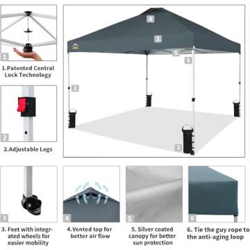 CROWN SHADES 10x10 Pop Up Canopy for Outdoor Events