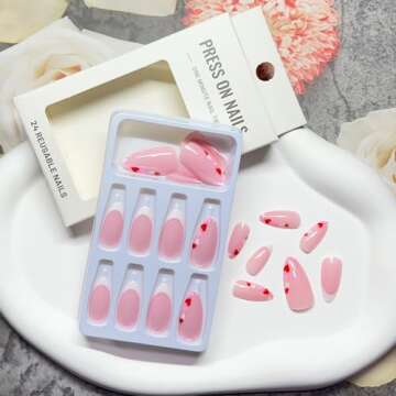 Valentine's Day Short Almond Fake Nails - Stylish & Fun