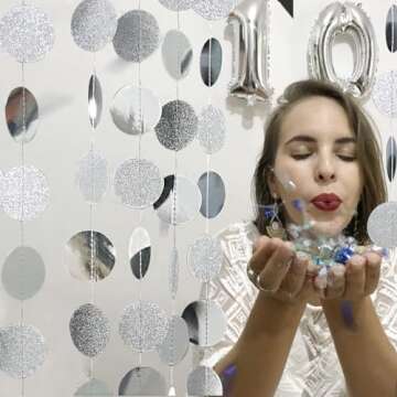 Decor365 Glitter Silver Circle Dots Garland for Parties
