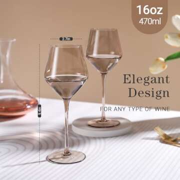 Colorsavant Smokey Sand Wine Glasses Set 6-16oz, Long Stem, Universal Size for White and Red Wine - ...