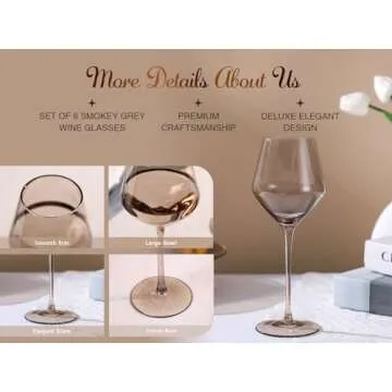 Colorsavant Smokey Sand Wine Glasses Set 6-16oz, Long Stem, Universal Size for White and Red Wine - Hand Blown Smoky Amber Brown Neutral Stemware for Home,Party