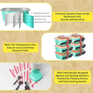 HEYYUMI 10oz Mini Cake Pans with Lids, 40 Pack Aluminum Foil Brownie Pans,Disposable Ramekins Muffin Tins,Square Baking Pans Cupcake Cups,Individual Dessert Containers Flans for Brownie - Blue