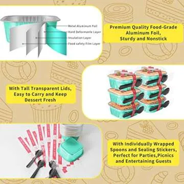 HEYYUMI 10oz Mini Cake Pans with Lids, 40 Pack Aluminum Foil Brownie Pans,Disposable Ramekins Muffin Tins,Square Baking Pans Cupcake Cups,Individual Dessert Containers Flans for Brownie - Blue