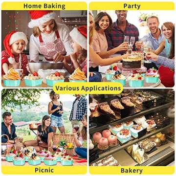 HEYYUMI 10oz Mini Cake Pans with Lids, 40 Pack Aluminum Foil Brownie Pans,Disposable Ramekins Muffin Tins,Square Baking Pans Cupcake Cups,Individual Dessert Containers Flans for Brownie - Blue