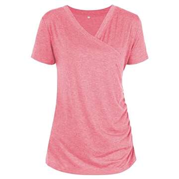 Liu & Qu Womens Maternity Nursing Tops Short Sleeve Breastfeeding Shirts Heather V Neck Clothes