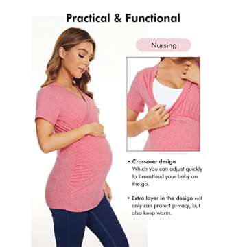 Liu & Qu Womens Maternity Nursing Tops Short Sleeve Breastfeeding Shirts Heather V Neck Clothes