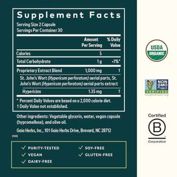 Gaia Herbs St. John's Wort - Natural Stress Support Supplement - with St. John's Wort - 60 Vegan Cap...