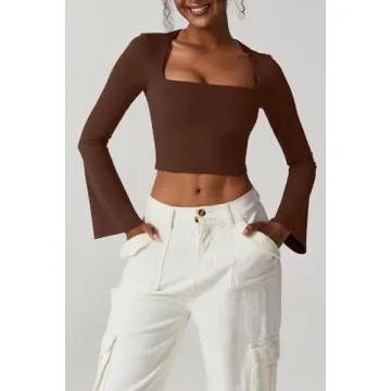 Meyeeka Long Sleeve Square Neck Crop Top for Women