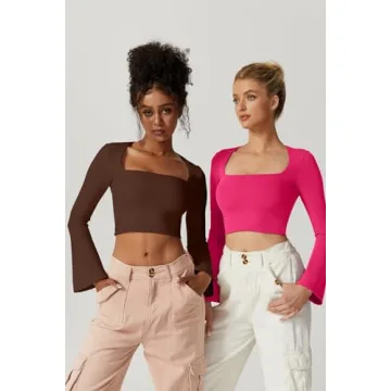 Meyeeka Long Sleeve Square Neck Crop Top for Women