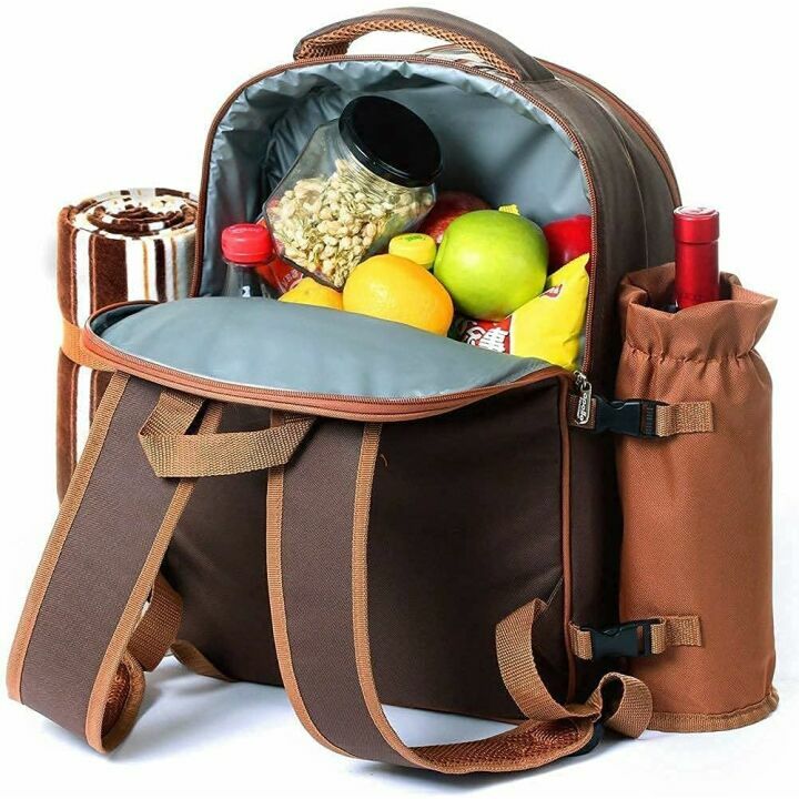 Hap Tim Picnic Backpack Bag for 4 Person with Cooler Compartment, Detachable Bottle/Wine Holder, Fleece Blanket, Plates and Cutlery Set Perfect for Outdoor, Sports, Hiking, Camping, BBQs(Coffee)