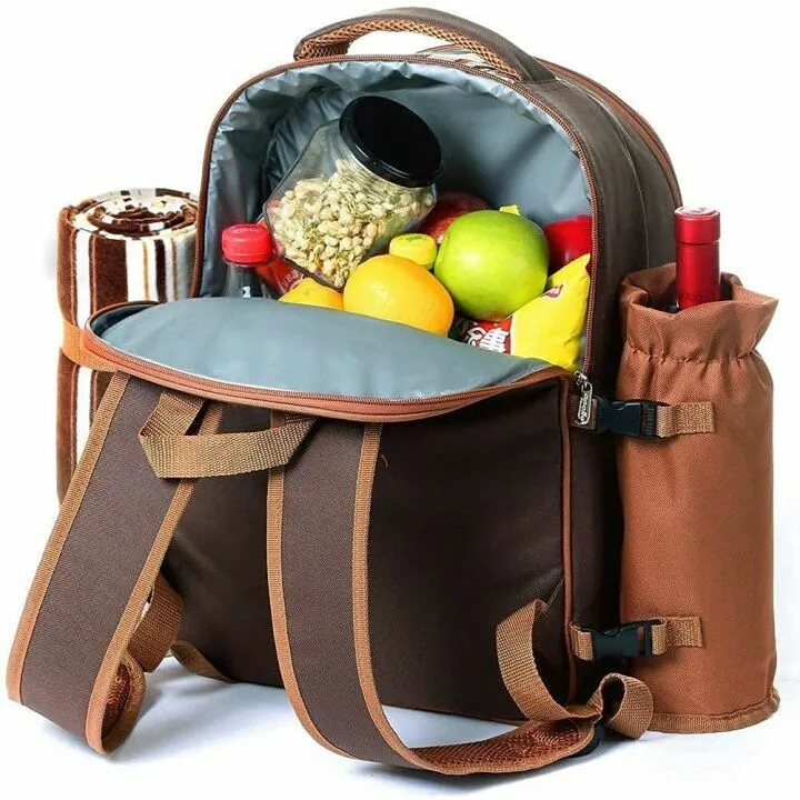 Hap Tim Picnic Backpack Bag for 4 Person with Cooler Compartment, Detachable Bottle/Wine Holder, Fleece Blanket, Plates and Cutlery Set Perfect for Outdoor, Sports, Hiking, Camping, BBQs(Coffee)