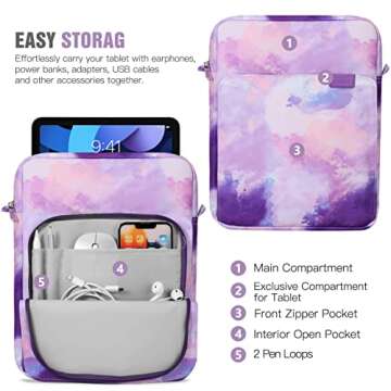 TiMOVO 9-11 Inch Tablet Sleeve Bag with Shoulder Strap for iPad 10th Gen. 10.9", iPad 9th/8th/7th Gen. 10.2", iPad Air 11/Air 5th/4th Gen. 10.9",Galaxy Tab A9+/A9 Plus 11", Watercolor Purple
