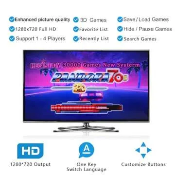 RegiisJoy【 30000 Games in 1 】 Pandora's Box 70S Arcade Game Console Retro Game Machine for PC & Projector & TV, 2-4 Players, 1280X720, 3D Games, Search/Hide/Save/Load/Pause Games, Favorite List