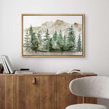 wall26 Framed Canvas Print Wall Art Watercolor Mountain Forest Landscape Nature Wilderness Illustrat...