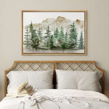 wall26 Framed Canvas Print Wall Art Watercolor Mountain Forest Landscape Nature Wilderness Illustrations Modern Rustic Scenic Colorful for Living Room, Bedroom, Office - 24x36 Natural