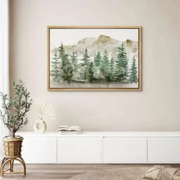 wall26 Framed Canvas Print Wall Art Watercolor Mountain Forest Landscape Nature Wilderness Illustrations Modern Rustic Scenic Colorful for Living Room, Bedroom, Office - 24x36 Natural