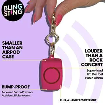 BLINGSTING Mini Personal Safety Alarm - 125 Decibel Self Defense Panic Alarm with Recessed Activatio...