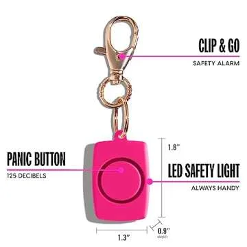 BLINGSTING Mini Personal Safety Alarm - 125 Decibel Self Defense Panic Alarm with Recessed Activation Button, LED Light & Keychain Clip - Pink Soft Touch